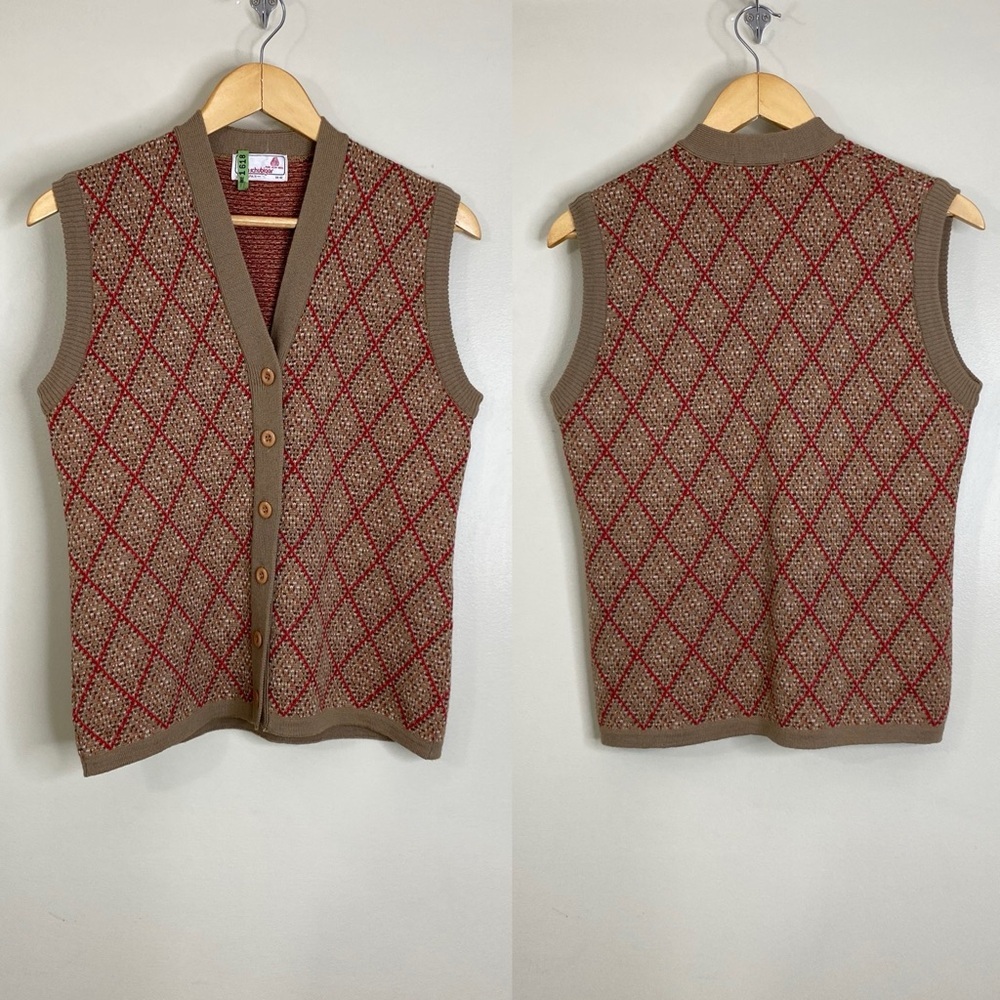JEAN SCHUBIGER 100% PURE NEW WOOL VEST ARGYLE DESIGN MADE IN SPAIN SIZE 40